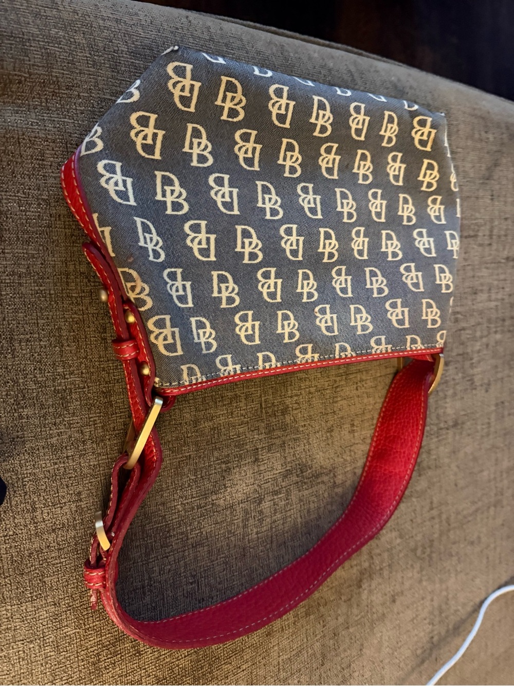 Dooney & Bourke Blue Logo Shoulder Bag with Red Trim - Picture 2 of 5